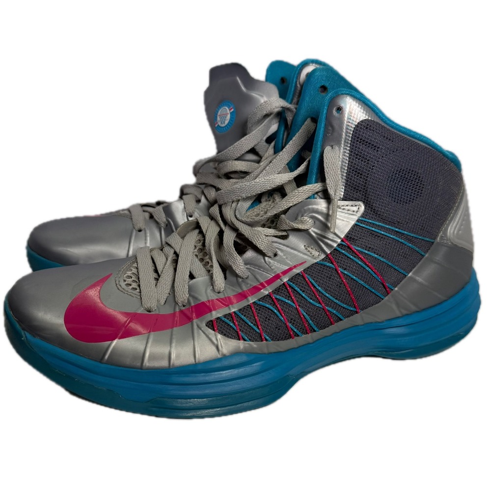 Nike Hyperdunk 2012 Mens 10.5 Silver Blue Pink Basketball Shoes 524934-003